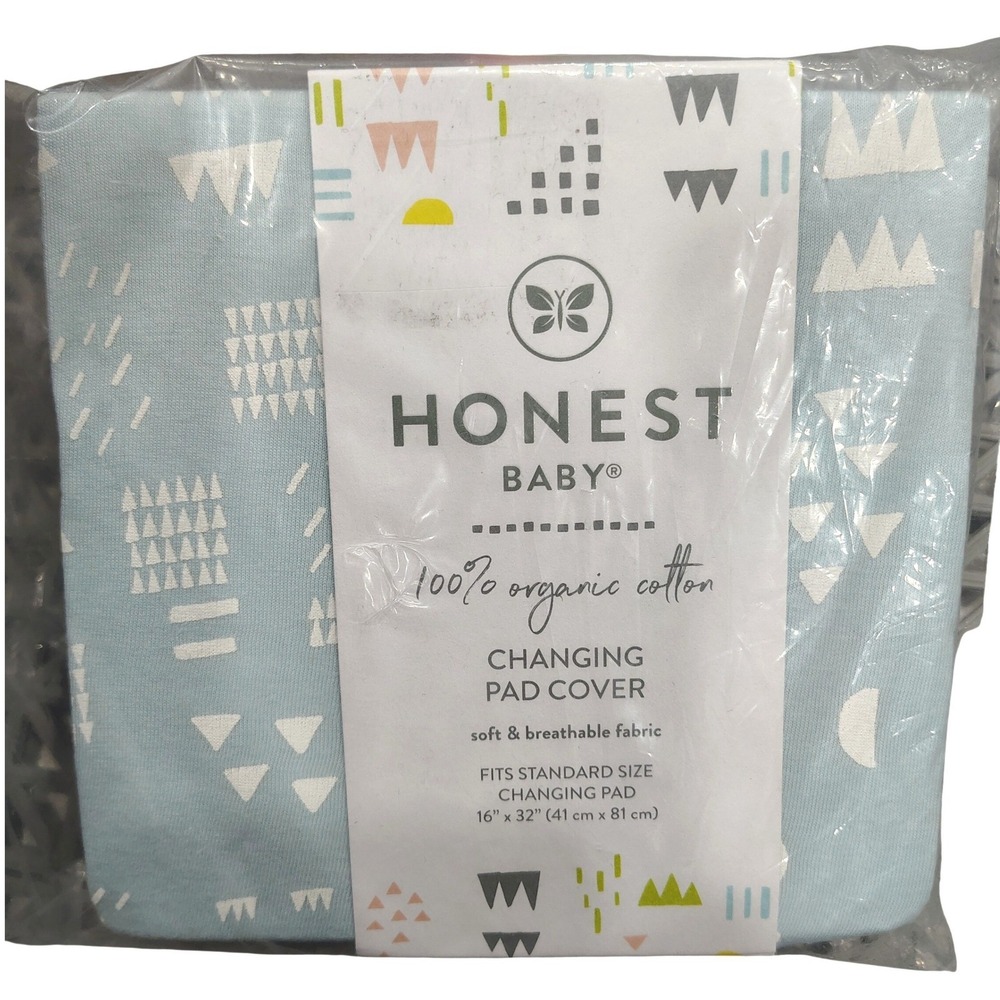 NEW Honest Baby Organic Cotton Changing Pad Cover Light‎ Blue Geometric Print